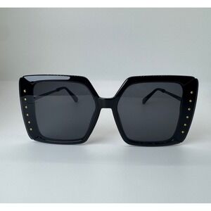 Womens Oversized Square Sunglasses Black Rhinestone Studded UV400 Protection